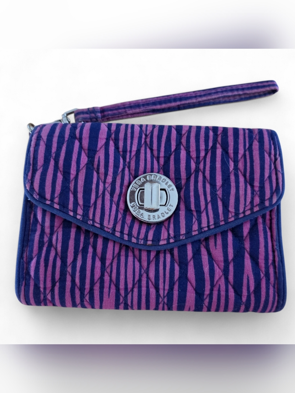 Vera Bradley Quilted Wristlet Wallet Purple Pink EUC Silver Hardware - Picture 5 of 6